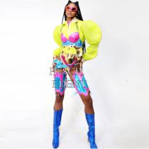 Sexy Pole Dance Set Fluoreszierende Farbe Gogo Dance Kostüm Frauen Bar Nachtclub Dj Ds Rave Tragen Bühne Leistung Outfit XS9247