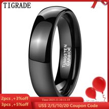 TIGRADE 2/4/6/8mm Black Ring Men Women Polished Tungsten Carbide Wedding Band Engagement Ring Unisex Lover Name/Date Engraving