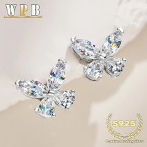 S925 Sterling Silver Butterfly Stud Earrings Marquise Cut Zircon Sparkling Prong Setting Elegant Gift for Women Wedding Party