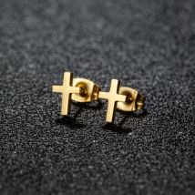Goldene Edelstahl kleine Kreuz Christentum Amulett Ohrringe für Frauen hypoallergene Ohrstecker für Mädchen Alltagskleidung