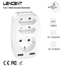 LENCENT EU-Stecker-Wandsteckdosen-Extender, USB-Ladegerät mit 3 AC-Steckdosen + 2 USB-Anschlüssen, 4000 W, Multi-Steckdosen-Adapter für Zuhause/Büro