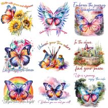 25cm Butterfly Sunflower Letter Iron On Heat Transfer Stickers For Ironing Transfers For Clothing Diy Clothes Appliques