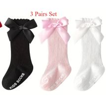 3 Paar Kinder Mädchen königlichen Stil Schleife kniehohe Netzsocken Baby Kleinkind Schleife in Röhrensocken. Kinder ausgehöhlte Socken