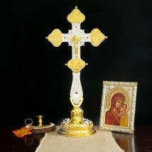 Orthodoxes Kreuz, Jesus-Kreuz, Zinklegierung, stehendes Kreuz, Kirchenkreuz, abnehmbare Basis, Gebetsecke, Dekoration, orthodox