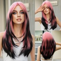Namm flauschige Lavendel synthetische rosa Perücken für Frauen täglich Cosplay neuen Trend Mittelteil gewellten Schwanz schwarze Perücke hitze beständige Faser