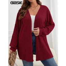 GIBSIE Plus Size Autumn and Winter New Solid Color Loose Cardigan Women Casual Long-sleeved Open Front Knitted Coat Women's 2024