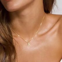 A-Z Initial Necklace 18K Gold Plated Necklace Cute Letter Stainless Steel Necklace for Women