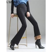 OL büro winter warme dicke fleece frauen hosen weibliche hohe taille breite bein flare hosen für frauen hosen frau