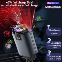 Caricabatteria per auto 5 in 1 PD45W Adattatore di alimentazione USB tipo C Caricatore per telefono con deodorante per aromaterapia Starlight sul tetto per IOS Android