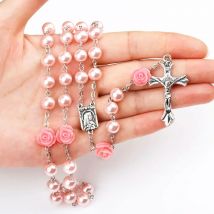 8MM Katholische Rosenkranz Perlen Rosenkranz Halskette Christian Beten Glas Perlen Kette Kreuz Anhänger Für Frauen Mutter Schmuck