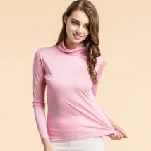 Frühling Frauen Seide High Neck Bodenbildung Bluse frauen Pullover Langarm T-shirt Maulbeerseide Stricken frauen Top 7047