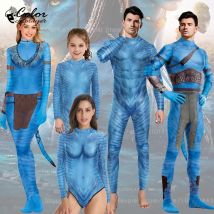 Farbe Cosplayer Avatar Cosplay Kostüm Karneval Alien Set Catsuit Erwachsene Kleidung Body mit Schwanz Overall Festival Party Outfit