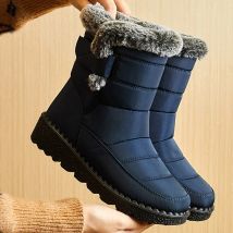 Botas de Mujer tendencia 2025, zapatos de invierno para Mujer, Botas de invierno, Botas de tacón bajo hasta el tobillo, Botas de nieve impermeables con zapatos de piel