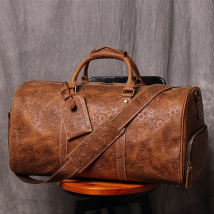 LUOKIR Vintage-Einkaufstasche aus geprägtem Leder, großes Fassungsvermögen, kurze Reisetasche aus echtem Leder für Kleidung und Gepäck, Sporttasche