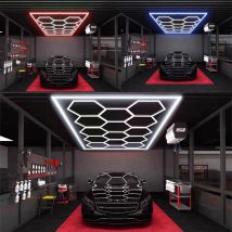 Paquete de 14 luces de techo LED hexagonales, luz de garaje con iluminación LED de panal de 680W 6500K, luz LED de estudio de garaje de taller DIY