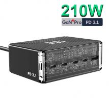 Caricabatterie USB C da 210 W, GaN PD3.1 140 W 100 W PPS Stazione di ricarica rapida Adattatore di alimentazione per laptop di tipo C per MacBook Samsung S23 iPhone 15
