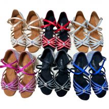 6 farben Niedrigen Absatz 3,5 cm Tanz Schuhe Für Party Glänzende Kristall Wildleder Sohle Latin Ballsaal Salsa Mädchen Frauen Dance party Schuhe
