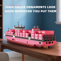 1446 stücke Frachter Container Schiff Bausteine JJ9217 Technische Große Boot Rosa Fracht Schiff Ziegel Spielzeug für Kinder Erwachsene Geschenke
