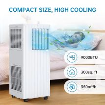 Condizionatore d'aria Mobile, 9000 BTU, raffreddamento, ventilazione e deumidificazione 3 In 1, dimensioni della stanza fino a 75m.