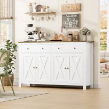 Getone großes Sideboard, Küchen-Sideboard, Aufbewahrungsschrank mit 2 Schubladen, 4 Türen für Wohnzimmer, Esszimmer, Weiß, 140 x 40 x 89 cm