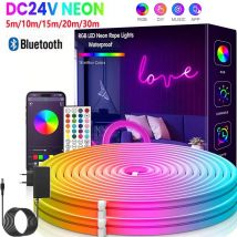 Spina UE DC24V 3535 RGB Neon LED Strip 5/10/15/20/30M Bluetooth Sincronizzazione musicale Luce al neon impermeabile per decorazioni per interni ed esterni
