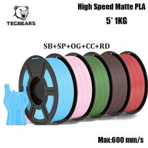 TECBEARS Filamento per stampante 3D PLA opaco ad alta velocità da 5 kg/5 rotoli Set di filamenti opachi PLA da 1,75 mm Matte ad alta tenacità per filamento 3D