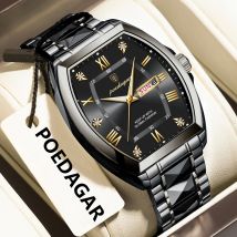 POEDAGAR Luxus Trendy Tonneau Männer Armbanduhr Leuchtende Wasserdichte Datum Woche Mann Uhr Edelstahl Sport Quarz herren Uhren