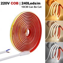 Tira de luces LED COB de 220V, 240LEDs/M, controlador impermeable IP67, se puede cortar en 10cm, cinta adhesiva Flexible, iluminación lineal RA90