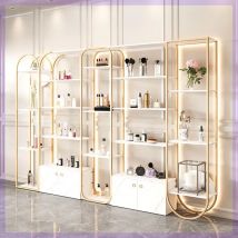 Luxus goldene Kosmetik Display Vitrine Edelstahl Kosmetik Make-up Stand Display Einzelhandel Kosmetik Display Regale