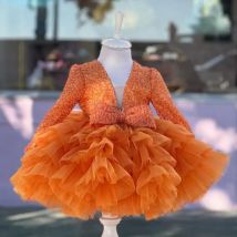 Luxuriöse orange Baby Mädchen Kleider Schichten Tüll abgestufte Säuglings mädchen Geburtstags feier Kleid Weihnachten Neujahr Kleid Geschenk 1-11 Jahre
