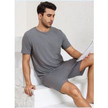 Trendiges Herren-Pyjama-Set, solide Kurzarm und Shorts, atmungsaktiver, leichter Stoff, ideal für Freizeitkleidung und Sportbekleidung, Pyjamas