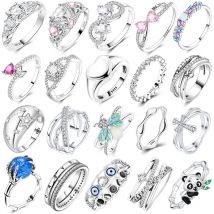 Originale romantico a forma di cuore zircone bianco conchiglia bowknot anelli in argento sterling 925 gioielli da donna regalo di compleanno di San Valentino