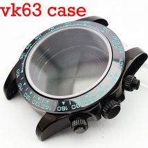 vk63 Uhrengehäuse 39,3 mm Edelstahlgehäuse Teile mit schwarzer Keramiklünette Neues VK63 Quarz Sport Herrenuhrenzubehör