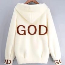 Winter Nerz Kaschmir Pullover Strickjacke Frauen Mode Brief Mäntel weibliche kurze dicke Mantel neue lose Kapuze Kragen Cjoat