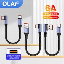 Cavo doppio gomito da 15 cm 30 cm da tipo C a tipo C Cavo dati USB C a ricarica rapida da 90 gradi corto per iPhone 15 16 Samsung