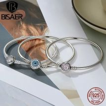 BISAER 100 % 925 Sterling Silber Basic Schlangenkette Zirkon Armbänder Blue Demon Eye Armband & Armreifen Charm Größen 17–21 Schmuck