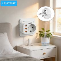 Cargador rápido LENCENT con enchufe europeo con 1 toma de CA, 2 USB C3.0 y 1 tipo C PD 20W, adaptador de corriente 4 en 1, enchufe múltiple para viajes en casa