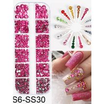 1Box Sparkly Pink Crystal Nail Rhinestone SS6~SS30 Flatback Mini Round Diamond Nail Gems Luxury Nail Jewelry With Dotting Pen*K^