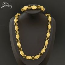 Italian Hip Hop Long Chain Golden Choker Top Quanlity 18K Gold Plated Jewelry Set Necklace Bracelet Jewellery Sets Party Gifts