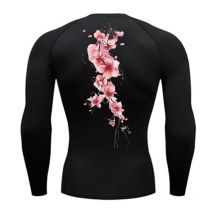 Kompressionsshirt mit Sakura-Blüten-Aufdruck für Herren, sportlich, schnell trocknend, T-Shirts, Fitnessstudio, Workout, Laufen, T-Shirts, Langarm-Tops, Activewear