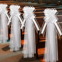 5 pezzi di fiocchi per matrimonio in chiesa con code lunghe in tulle, decorazione per corridoio, sedia, decorazione per auto, per cerimonia di decorazione per corridoio della chiesa