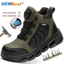 High-top men's four seasons universal rotary buckle non-slip wear steel head anti-smash anti-stabbing safety shoes