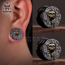 KUBOOZ Mode Edelstahl Schädel Hand Ohr Tunnel Messgeräte Schraube Expander Körper Piercing Schmuck Stecker Ohrring Bahren 2PCS