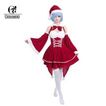 ROLECOS Re Life in a Different World from Zero Rem Weihnachtskostüm Sexy süßes rotes Damen-Herbst-Winter-Plüsch-Abendkleid
