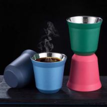 1 pz 80 ml nuovo semplice tazza a fondo piatto in acciaio inossidabile doppio strato serbatoio interno capsula tazza di caffè tazza di acqua di colore solido di alta qualità