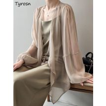 Chaquetas elegantes de verano para mujer, a prueba de sol, moda tierna, holgada, sencilla, lisa, combina con todo, básica, estilo coreano, manga abombada
