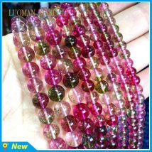 Naturstein Wassermelone Turmalin Kristall lose runde Abstands perlen für Schmuck herstellung DIY Armband Zubehör 6-10mm 15''
