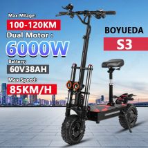 BOYUEDA S3 E-Scooter 6000W doppio motore 60V 38AH batteria al litio Scooter fuoristrada Scooter elettrico pieghevole da 11 pollici City