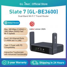 GL.iNet GL-BE3600 (Ardesia 7) Router Wi-Fi 7, doppie porte 2,5G, touch screen, hotspot da gioco 3570 Mbps, VPN per pubbliche e alberghiere