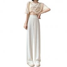 2025 Autumn Ice Silk Women's Wide Leg Pants Korean Thin Chiffon High Waist Draping Saggy Loose Straight Casual Fashion Trousers